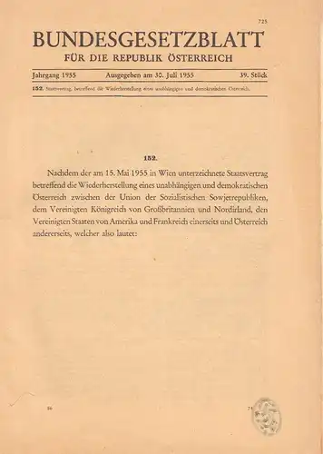 Bundesgesetzblatt für die Republik Österreich. Nr. 152. Staatsvertrag, betreffen