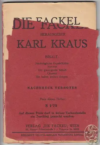 DIE FACKEL. Hrsg. Karl Kraus. 1926