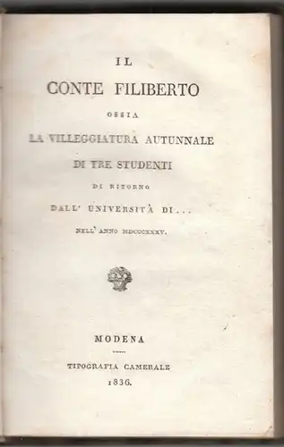 REGOLI, Il conte Filiberto ossia la... 1836