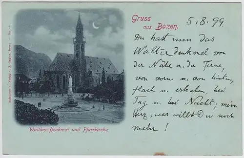 Gruss aus Bozen. Walther-Denkmal und Pfarrkriche. 1890