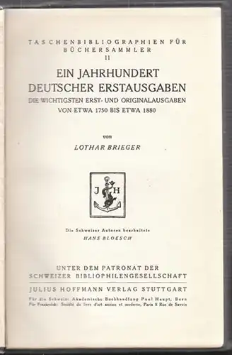 BRIEGER, Ein Jahrhundert deutscher... 1925