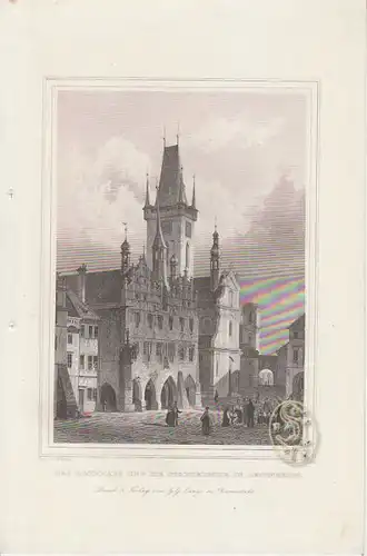 Das Rathhaus und die Stadtkirche in Leitmeritz. 1842