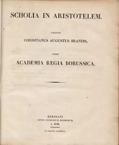ARISTOTELES., Aristotelis Opera. Collegit... 1836