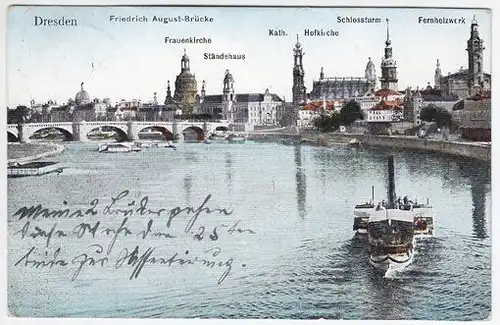 Dresden. Friedrich August-Brücke. Frauenkirche.... 1900