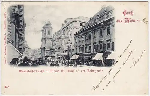 Gruß aus Wien VI. Mariahilferstraße u. Kirche... 1900