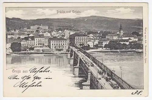 Gruss aus. Brücke und Urfahr. 1900