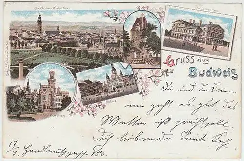 Gruss aus Budweis. Deutsches Haus. Schloss... 1890