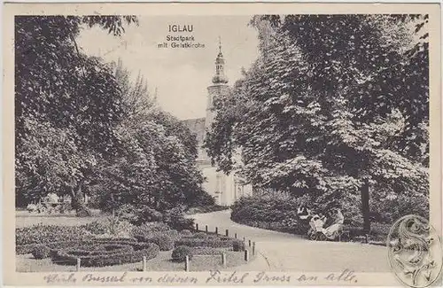 Iglau. Stadtpark mit Geistkirche. 1910