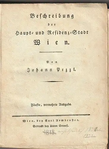 Beschreibung von Wien. PEZZL, Johann. 0627-23