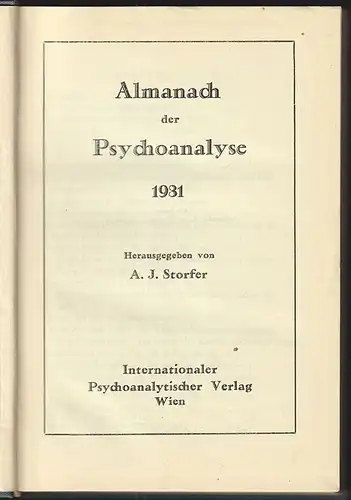 STORFER, Almanach der Psychoanalyse 1931. 1931