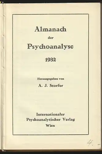 Almanach der Psychoanalyse 1932. STORFER, A[dolf] J[osef]. (Hrsg.).