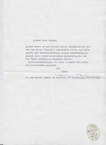BACHMANN, Ms. Brief mit eigenh. U. 1968