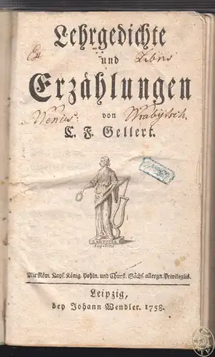 Lehrgedichte und Erzählungen. GELLERT, [Christian Fürchtegott].