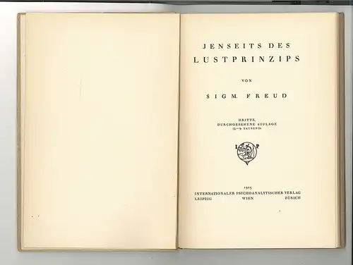 Jenseits des Lustprinzips. FREUD, Sigm[und].