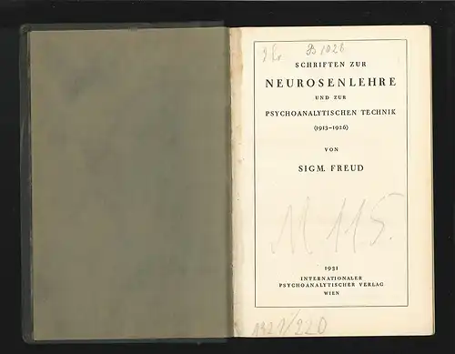 Schriften zur Neurosenlehre und zur psychoanalytischen Technik (1913-1926). FREU