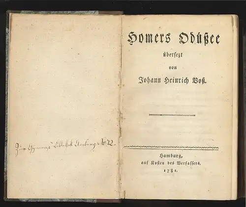 Homers Odüßee übersetzt von Johann Heinrich Voß. HOMER