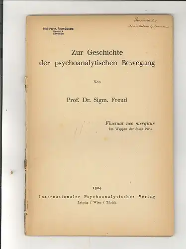 Zur Geschichte der psychoanalytischen Bewegung. FREUD, Sigm[und].