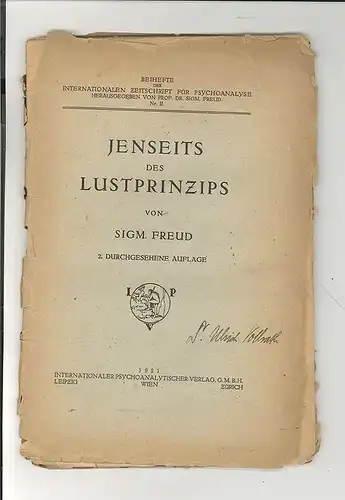 Jenseits des Lustprinzips. FREUD, Sigm[und].