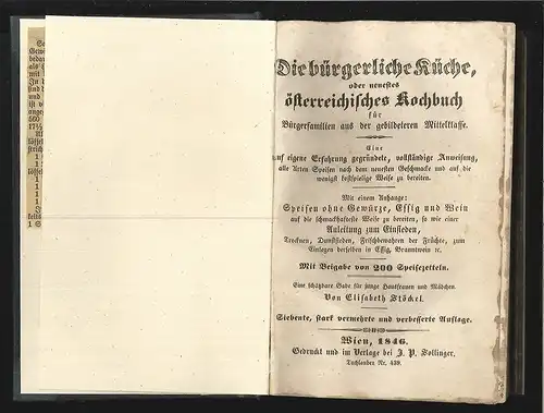 Die bürgerliche Küche, oder neuestes österreichisches Kochbuch für Bürgerfamilie