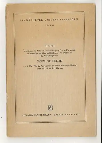 Reden gehalten in der Aula der Johann Wolfgang Goethe-Universität zu Frankfurt a