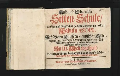 Lust- und Lehr- reiche Sitten-Schule. Eröfffnet und aufgerichtet nach Anlaß der 