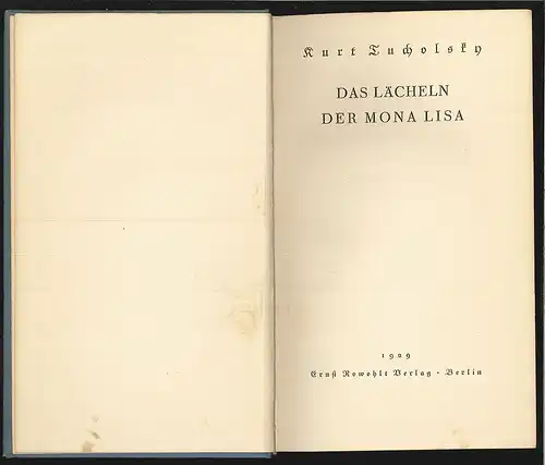 Das Lächeln der Mona Lisa. TUCHOLSKY, Kurt.