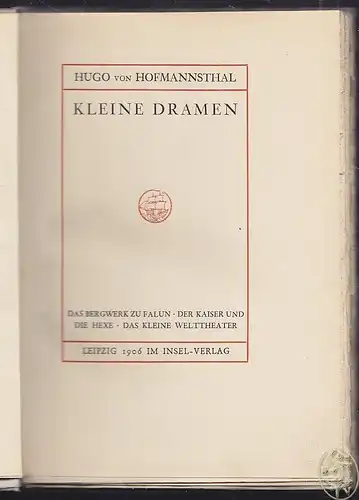 Kleine Dramen. HOFMANNSTHAL, Hugo v.