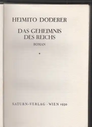 Das Geheimnis des Reichs. Roman. DODERER, Heimito v.