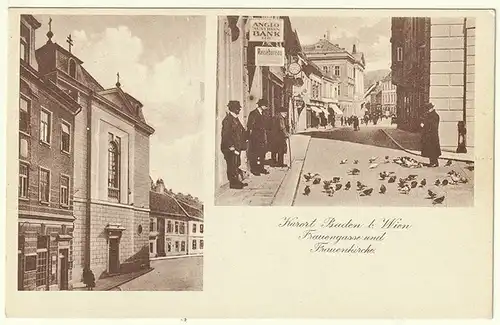 Kurort Baden bei Wien. Frauengasse und Frauenkirche.