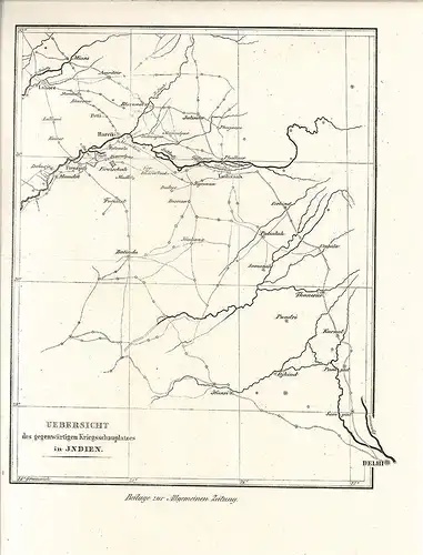 Uebersicht des gegenwärtigen Kriegsschauplatzes in Jndien.