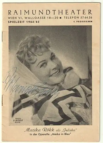 Marika Rökk als "Juliska" in der Operette "Maske in Blau". Raimundtheater. Wien 