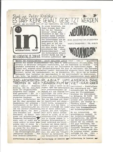 in. International News, Nr. 6/Dienstag 25. Juni 68. KRATZER, Walter (Hrsg.).