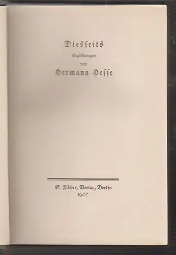 HESSE, Diesseits. Erzählungen. 1907