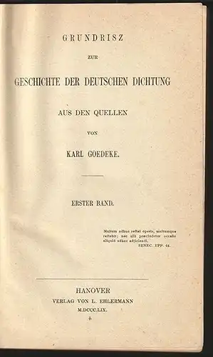 Grundrisz zur Geschichte der deutschen Dichtung. GOEDEKE, Karl.