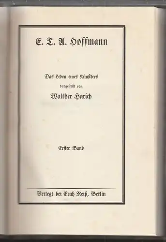 HARICH, E.T.A. Hoffmann. Das Leben eines... 1921