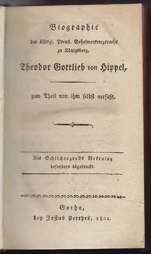 HIPPEL, Biographie des Königl. Preuß.... 1801