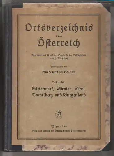 ORTSVERZEICHNIS von Österreich. Bearbeitet auf... 1930