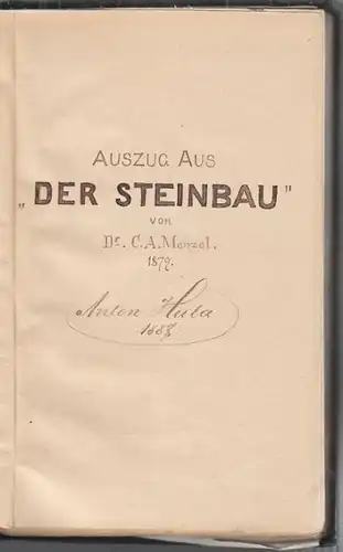 HULA, Auszug aus "Der Steinbau" von Dr. C.A.... 1887