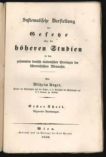 Systematische Darstellung der Gesetze über die höheren Studien in den gesammten