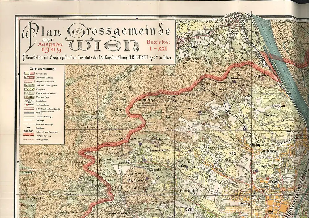 Plan der Grossgemeinde Wien. Bezirke I- XXI. Mit Strassenverzeichnis und kl. Füh 1