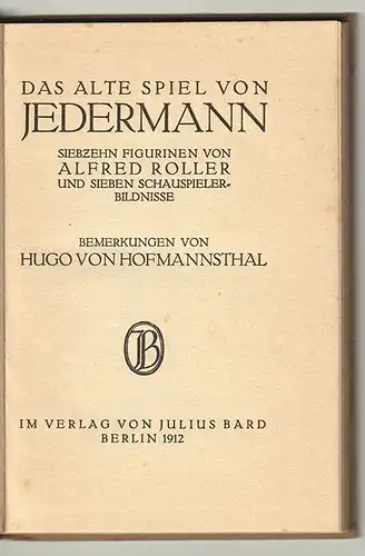 Das alte Spiel von Jedermann. Siebzehn Figurinen von Alfred Roller und sieben Sc