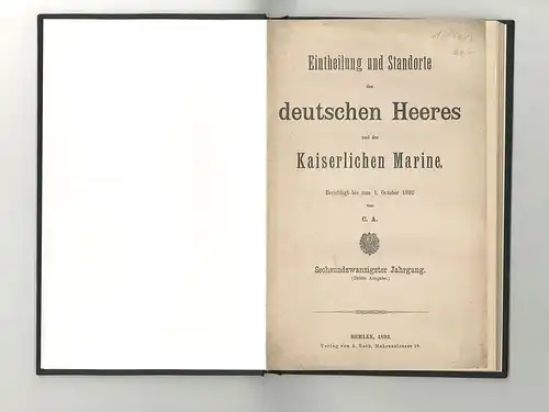 Eintheilung und Standorte des deutschen Heeres und der Kaiserlichen Marine. Beri