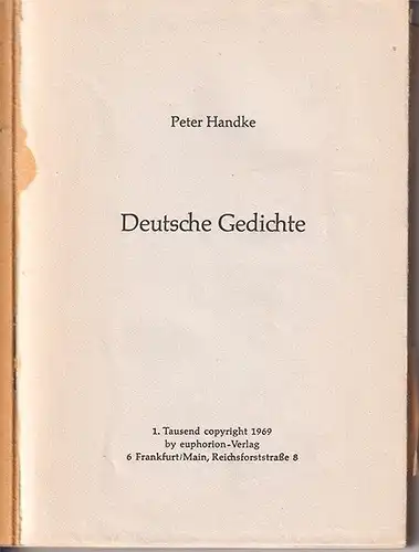 Deutsche Gedichte. HANDKE, Peter.