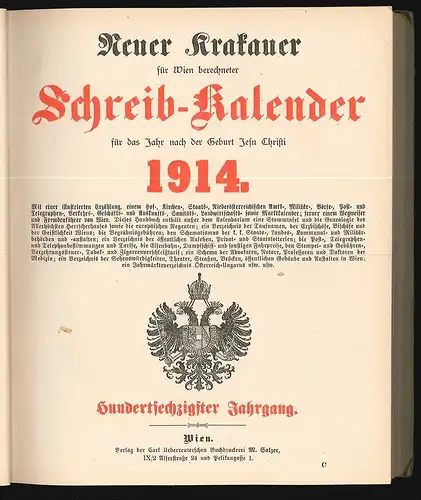 Neuer Krakauer Schreib-Kalender für 1914-1919