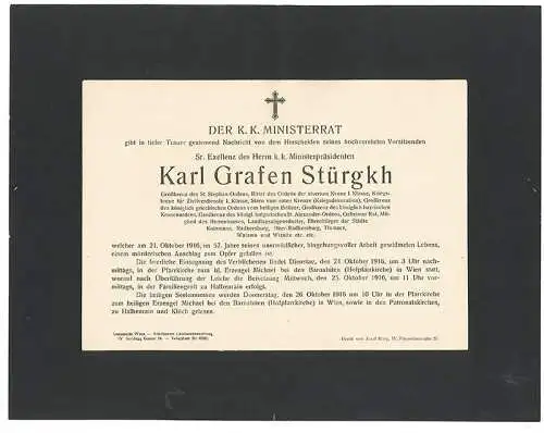 Der k. k. Ministerrat gibt in tiefer Trauer geziemend Nachricht von dem Hinschei