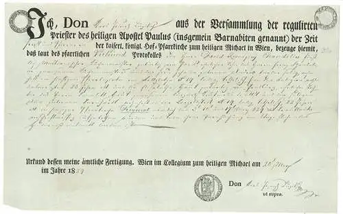 Ich, Don Karl Joseph Lugitsch aus der Versammlung der regulierten Preister des h