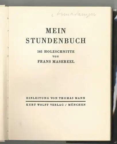 Mein Stundenbuch. Einleitung von Thomas Mann. [Abweichender Umschlagtitel: Mein