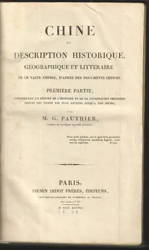 Chine ou description historique, géographique et littéraire de ce vaste empire,