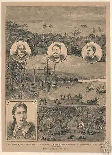 Tahiti und seine Herrscherfamilie. 1. Papete, Haupstadt von Tahiti. 2. Königin P