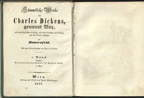 Sämmtliche Werke von Charles Dickens, genannt Boz, aus dem Englischen übersetzt,